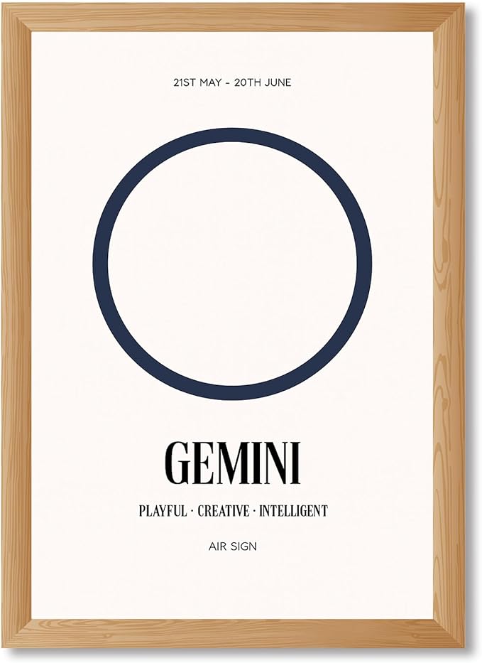 Gemini Zodiac Sign Canvas Print Art Print Modern Wall Art Painting Elegant Home Decor Playful Pictures for Living Room Minimalist Aesthetic Decoration for Bedroom Air Sign Wall Decor Art Print (Wood Framed,8L" x 12W") - Gemini Canvas for men