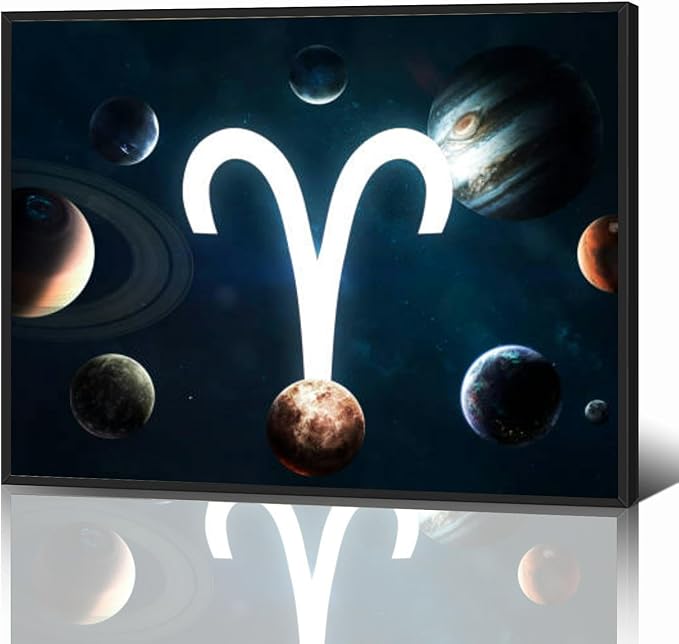 Black Framed Canvas Wall Art Decor for Living Room Bedroom Kitchen Bathroom Office Artwork Painting Zodiac sign Aries Middle the Solar system this furnished print picture poster 12x16 - Aries Canvas for men