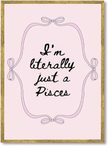 Pisces Zodiac Poster Canvas Print Art Print Minimalist Aesthetic Wall Art Trendy Funny Wall DecorExquisite Pisces Painting for Bedroom Dorm Room Apartment Decoration Pictures (Gold Framed,24L X36W) - Pisces Canvas for men