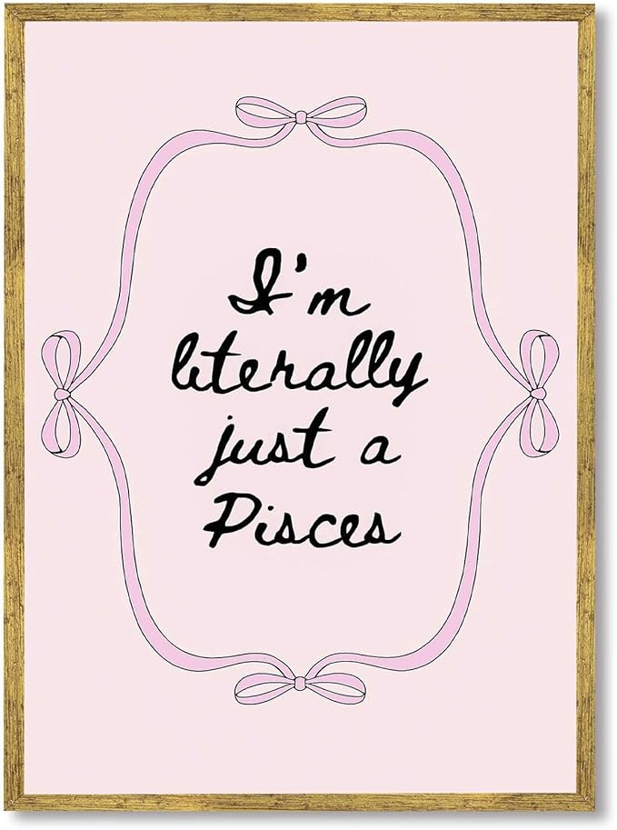 Pisces Zodiac Poster Canvas Print Art Print Minimalist Aesthetic Wall Art Trendy Funny Wall DecorExquisite Pisces Painting for Bedroom Dorm Room Apartment Decoration Pictures (Gold Framed,24L X36W) - Pisces Canvas for men