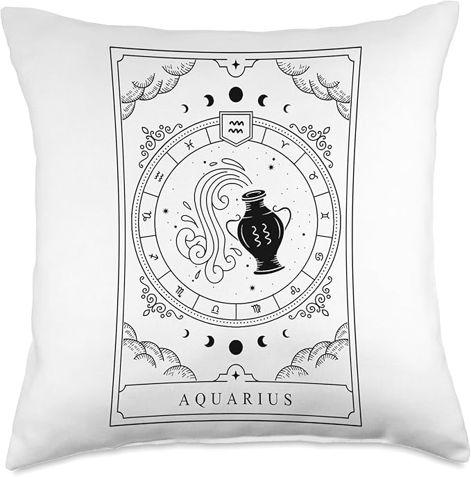 Aquarius Tarot Card Zodiac Throw Pillow - Aquarius Pillow for men
