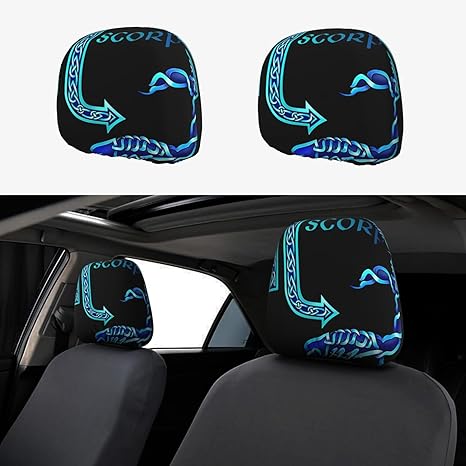Scorpio 2 Pieces of Car Seat Headrest Protective Covers, 11 "X 10.2" Breathable, Elastic, Smooth and Comfortable Headrest Cushions - Scorpio Car Seat Cover for men