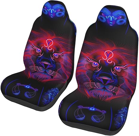 Neon Horoscope Circle with Signs of Zodiac. Set Astrology Signs. Leo Universal Car Seat Covers 2-Piece Set - Stretch-to-Fit Front Seat Protectors for Cars, Trucks & Suvs - Aquarius Car Seat Cover for men