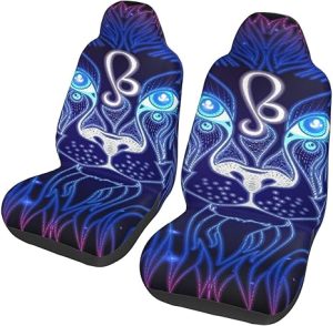 Leo Zodiac Sign Horoscope Symbol Universal Car Seat Covers 2-Piece Set - Stretch-to-Fit Front Seat Protectors for Cars, Trucks & Suvs - Aquarius Car Seat Cover for men