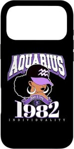 Aquarius 1982 Astro Year Melanin Queen Afro Goddess Case for iPhone 17 Pro Max - Aquarius Phone Case for men