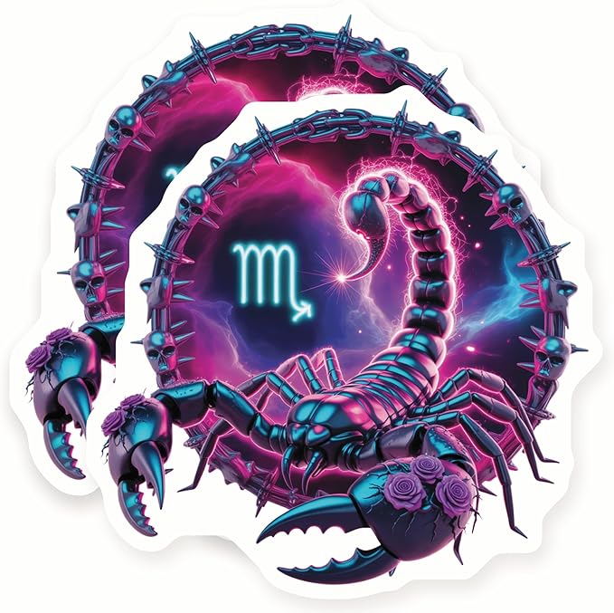 Scorpio Zodiac Stickers - Astrology Sign - Gothic Skull Design - 2 Pack - - 5" Wide Design - Adheres to Laptops, Tumblers, and More – Made in The USA - AQS6323 - Scorpio Sticker for men