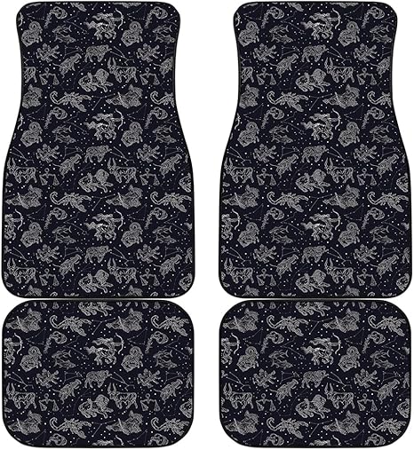 Zodiac Constellation Car Floor Mats Set - Front and Back | Astrology Pattern Print | Vehicle Interior Accessories | Non-Slip Rubber Backing | Universal Fit | Automotive Styling | Auto Decor Items - Virgo Car Floor Mat for men
