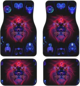 Neon Horoscope Circle with Signs of Zodiac. Set Astrology Signs. Leo All-Weather Floor Mats - 4-Piece Set | Universal Fit for Suvs, Trucks, Vans | Easy Clean & Durable - Virgo Car Floor Mat for men