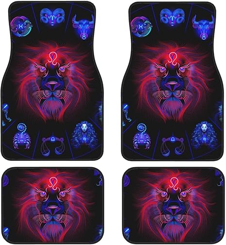 Neon Horoscope Circle with Signs of Zodiac. Set Astrology Signs. Leo All-Weather Floor Mats - 4-Piece Set | Universal Fit for Suvs, Trucks, Vans | Easy Clean & Durable - Virgo Car Floor Mat for men