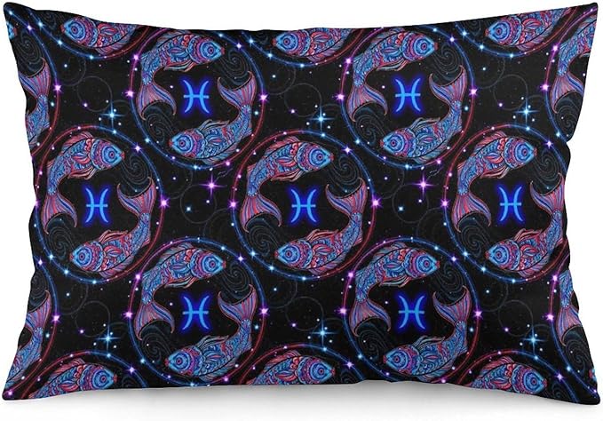 Smooth Pillowcase, Soft Pillow Plush Covers Compatible with Constellation Zodiac Sign Pisces, Luxury Cozy Pillow Cases with Hidden Zipper, 12x20 in - Pisces Pillow for men