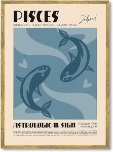 Pisces Zodiac Sign Canvas Print Art Print Vintage Wall Art Painting Cute Astrological Pictures Trendy Home Decor Wall Decoration for Living Room Bedroom (Wood Framed,12L x 16W) - Pisces Canvas for men