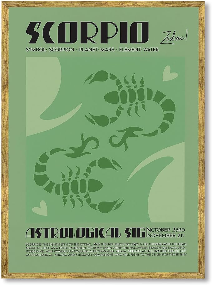 Scorpio Zodiac Poster Canvas Print Art Print Gothic Wall Art Elegant Astrological Sign Pictures Wall Decoration for Living Room Bedroom Dorm Room Office (Wood Framed,12L x 16W) - Scorpio Canvas for men