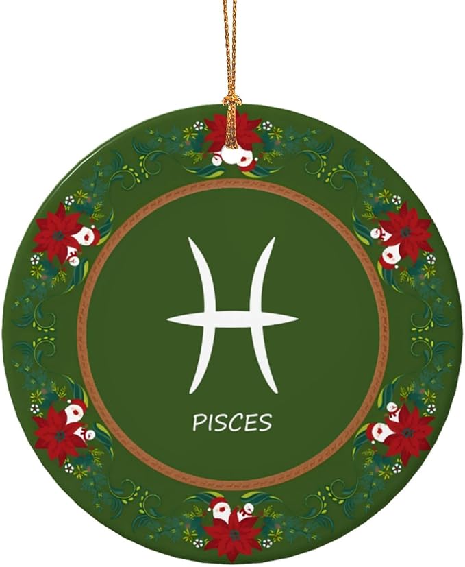 Pisces Sign Christmas Ornaments, Round Ceramic Porcelain Ornaments for Xmas Christmas Tree Decor, Home Ornament Office Decoration Xmas Souvenirs - Pisces Home Decor for men