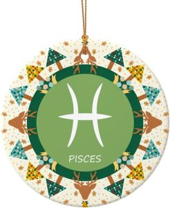 Pisces Sign Christmas Ornaments, Round Ceramic Porcelain Ornaments for Xmas Christmas Tree Decor, Home Ornament Office Decoration Xmas Souvenirs - Pisces Home Decor for men