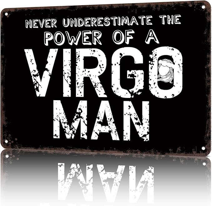 HUIMIS Vintage Metal Sign Virgo Men Power Astrology-Funny Wall Art Tin Signs Poster For Home Room Bedroom Man Cave Office Decor 8x12inch - Virgo Poster for men