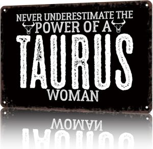 Vintage Metal Sign Taurus Women Power Zodiac-Funny Wall Art Tin Signs Poster For Home Room Bedroom Man Cave Office Decor 8x12inch - Taurus Products for men