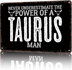 HUIMIS Vintage Metal Sign Taurus Men Power Horoscope-Funny Wall Art Tin Signs Poster For Home Room Bedroom Man Cave Office Decor 8x12inch - Taurus Products for men