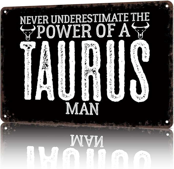 HUIMIS Vintage Metal Sign Taurus Men Power Horoscope-Funny Wall Art Tin Signs Poster For Home Room Bedroom Man Cave Office Decor 8x12inch - Taurus Products for men