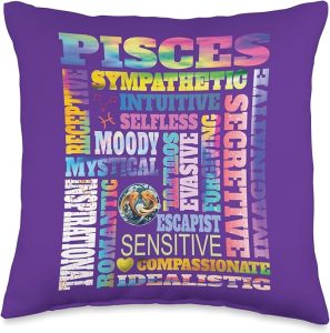 Characteristics of Pisces Zodiac Astrology Sign Horoscope Throw Pillow - Pisces Pillow for men
