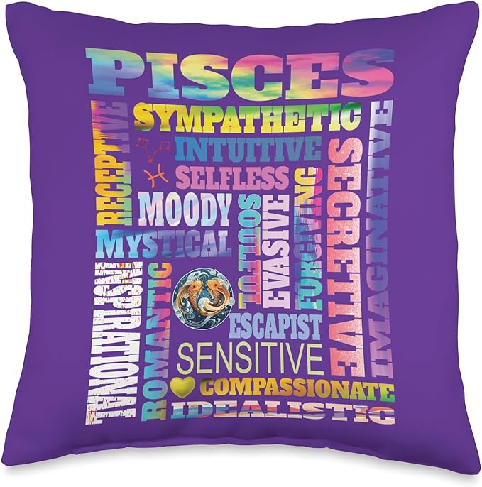 Characteristics of Pisces Zodiac Astrology Sign Horoscope Throw Pillow - Pisces Pillow for men