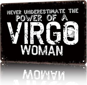 HUIMIS Vintage Metal Sign Virgo Power Women Zodiac-Funny Wall Art Tin Signs Poster For Home Room Bedroom Man Cave Office Decor 8x12inch - Virgo Poster for men