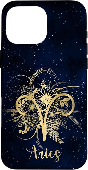 Aries Constellation Zodiac Sign Floral Symbol Horoscope Case for iPhone 16 Pro Max - Aries Phone Case for men