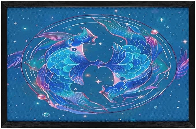 Framed Canvas Wall Art, Pisces Print Wall Art Decor, Wood High Framed Prints Posters for Home, Office, Horizontal Layout - Pisces Canvas for men