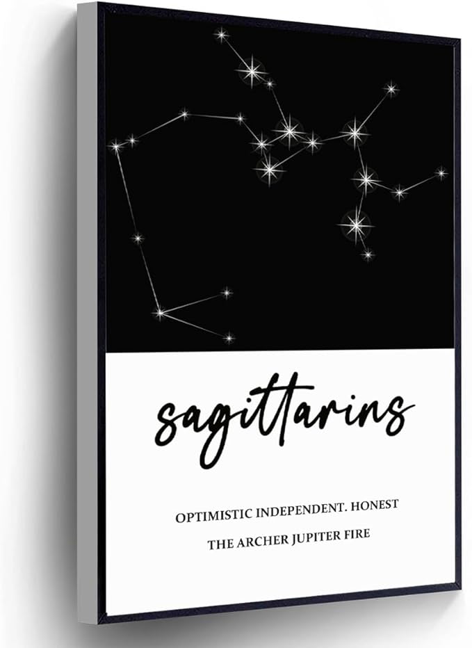 Sagittarius Zodiac Signs Canvas Astrology Poster Minimalist Black And White Print Wall Art For Living Room Bedroom Home Office Wall Decor(Stretched And Wood Framed 12 X 16) - Sagittarius Home Decor for men