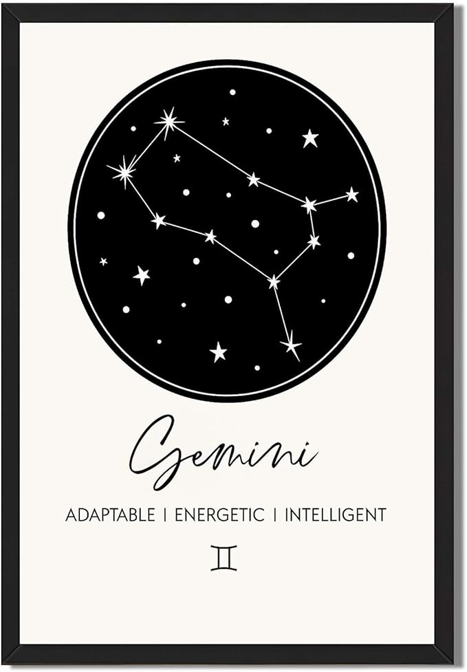Gemini Constellation Art Print, Canvas Wall Art Painting, Minimalist Aesthetic Pictures, Zodiac Sign Cute Wall Decor for Living Room, Bedroom, Dorm Room Decoration (Blank Framed,12L X16W) - Gemini Canvas for men