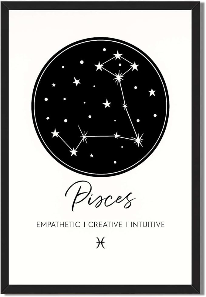 Pisces Zodiac Sign Canvas Print Art Print, Minimalist Aesthetic Wall Art Painting, Exquisite Home Decor, Pictures for Bedroom, Apartment Wall Decoration (Blank Framed,12L X16W) - Pisces Canvas for men