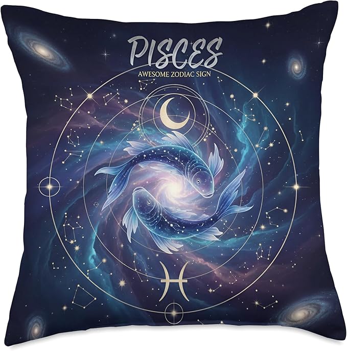 Pisces Awesome Zodiac Sign Yin and Yang Astrological Throw Pillow - Pisces Pillow for men