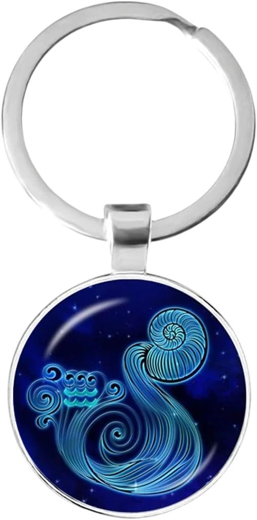 New 2026 12 Zodiac Signs Glass Cabochon Constellations Keychain Fashion Jewelry Virgo Cancer Aries Gemini Birthday Gift Key Rings Accessories Creative - Aries Keychain for men