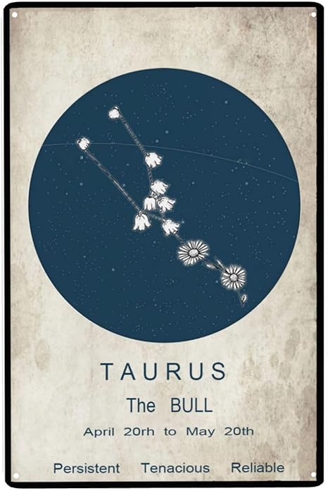 Taurus The Bull Zodiac Metal Sign - Beautiful Spiritual Astrology Decor - Wall Plaque for Home, Office, and Lovers 8"x12" - Taurus Products for men