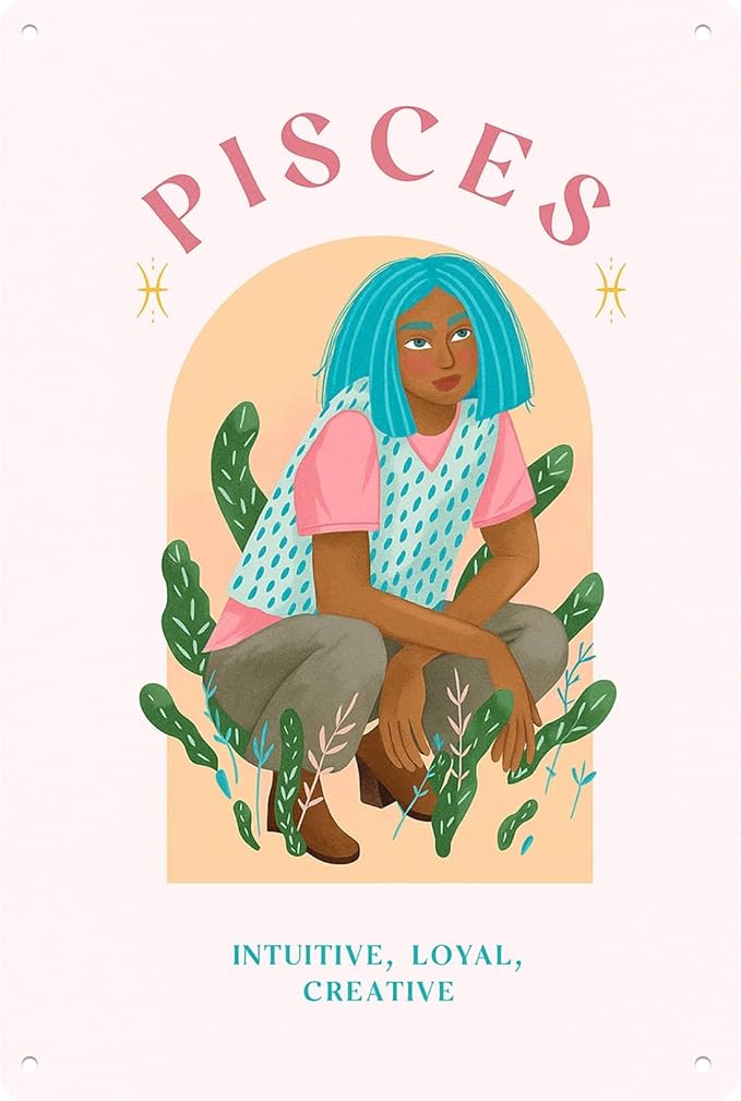 Pisces Print Vintage Funny Metal Sign Retro Kitchen Bedroom Living Room Signs 8x12 Inch Wall Decor Posters for Traveler Bathroom Garden Garage Restaurant Dormitory - Pisces Canvas for men