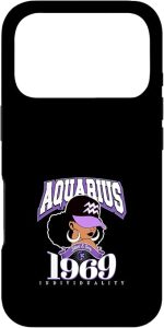 Aquarius 1969 Astro Year Melanated Queen Afro Goddess Case for iPhone 17 Pro - Aquarius Phone Case for men