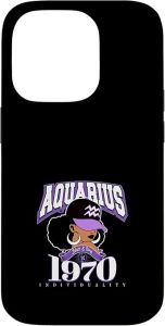 Aquarius 1970 Afro Queen Zodiac Birthday Gifts Case for iPhone 14 Pro - Aquarius Phone Case for men