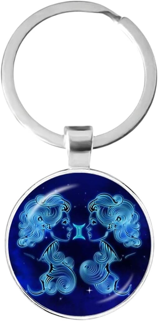 New 2026 12 Zodiac Signs Glass Cabochon Constellations Keychain Fashion Jewelry Virgo Cancer Aries Gemini Birthday Gift Key Rings Accessories Creative - Aries Keychain for men
