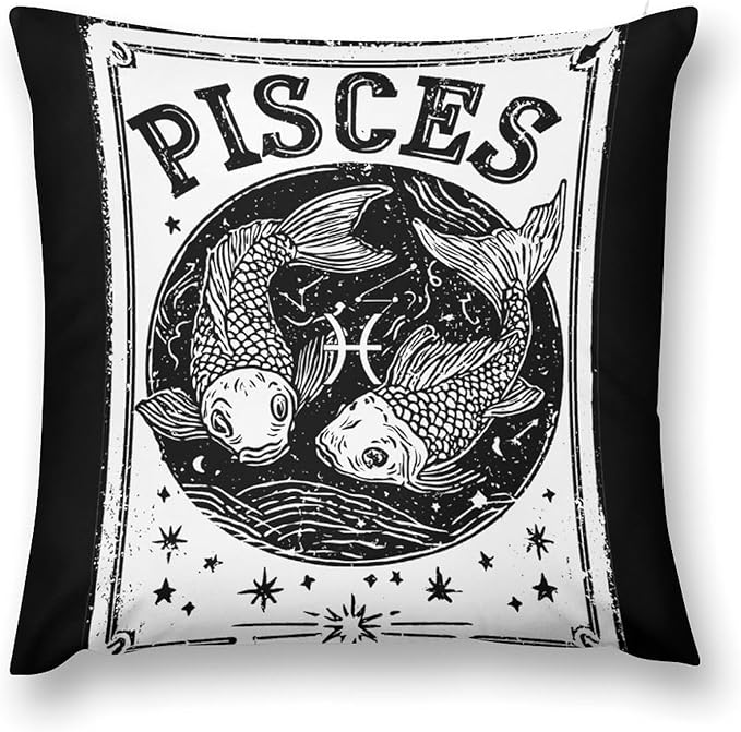 Pisces Constellation Two Fish Throw Pillow Covers Case Cushion Plush Pillowcase for Farmhouse Decor Sofa Bedroom - Pisces Pillow for men
