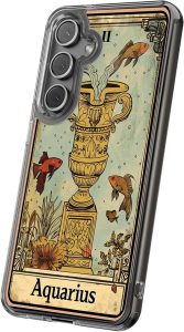 Hybrid Clear Phone Case for Apple iPhone 12 Pro, Zodiac Aquarius Print, Sturdy Backface with Soft Cushioned TPU Sides, Print in USA - Aquarius Phone Case for men