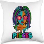 Pisces Queen African American Women Zodiac Sign Throw Pillow - Pisces Pillow for men