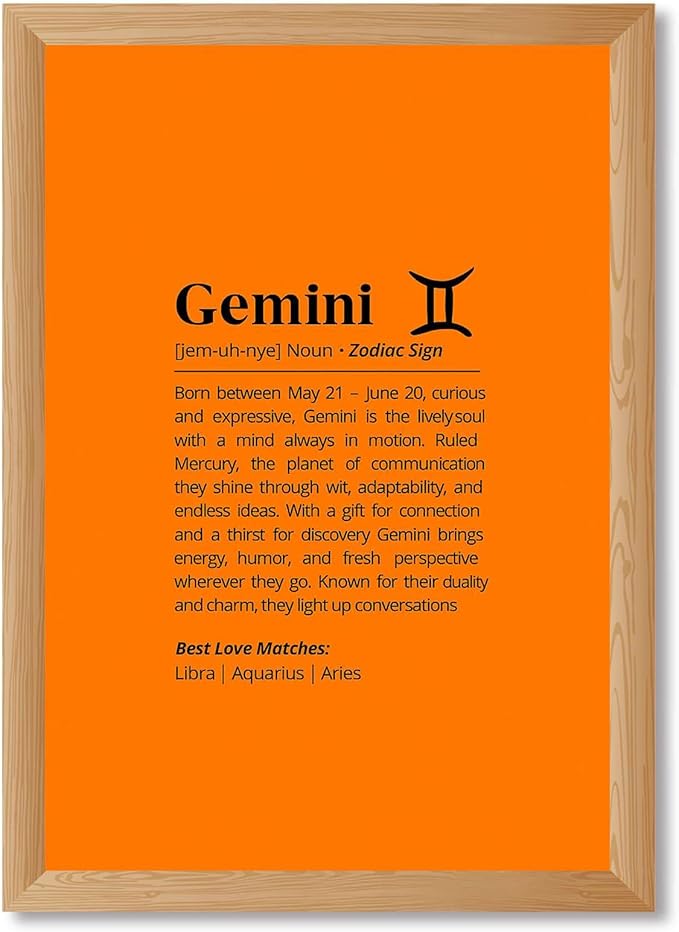 Gemini Zodiac Sign Canvas Print Art Print Minimalist Aesthetic Wall Art Trendy Poster Painting for Living Room Home DecorExquisite Wall DecorationDorm Room Pictures (Wood Framed,12L x16W) - Gemini Canvas for men