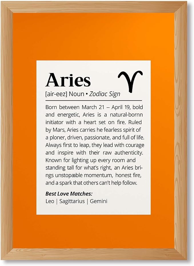 Aries Zodiac Sign Canvas Print Art Print Modern Wall Art Elegant Astrology Poster Pictures for Living Room Bedroom Wall DecorExquisite Home Decoration for College Dorm Room (Wood Framed,12L x16W) - Aries Canvas for men