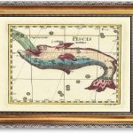Vintage Framed Pisces Zodiac Map Canvas Print Oil Paintings Reproduction World Classics Retro Poster, Painting, Pictures, Wall Decor, Elegant Home Decor Living Room, Office (Retro Framed,12L x16W) - Pisces Canvas for men