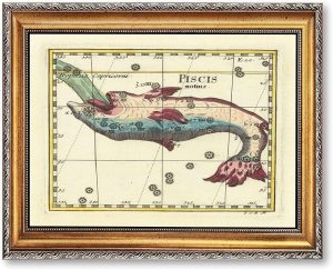 Vintage Framed Pisces Zodiac Map Canvas Print Oil Paintings Reproduction World Classics Retro Poster, Painting, Pictures, Wall Decor, Elegant Home Decor Living Room, Office (Retro Framed,12L x16W) - Pisces Canvas for men