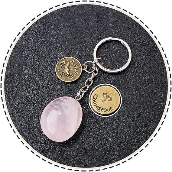 Zodiac Sign Crystal Keychain – Natural Birthstone Horoscope Key Ring with Astrology Charm, Gift for Women Men - Aries Keychain for men
