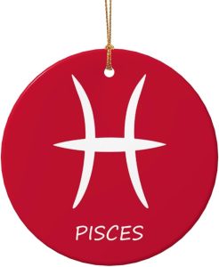 Pisces Sign Christmas Ornaments, Round Ceramic Porcelain Ornaments for Xmas Christmas Tree Decor, Home Ornament Office Decoration Xmas Souvenirs - Pisces Home Decor for men