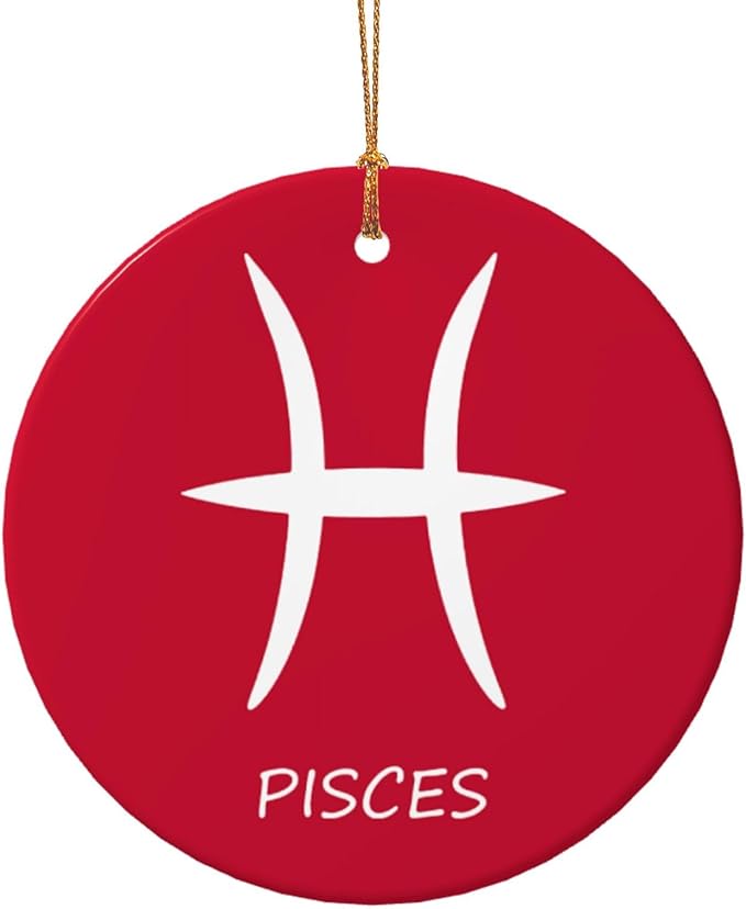 Pisces Sign Christmas Ornaments, Round Ceramic Porcelain Ornaments for Xmas Christmas Tree Decor, Home Ornament Office Decoration Xmas Souvenirs - Pisces Home Decor for men