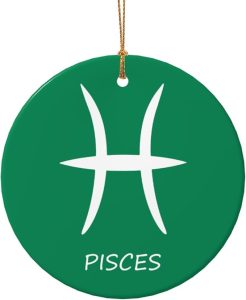 Pisces Sign Christmas Ornaments, Round Ceramic Porcelain Ornaments for Xmas Christmas Tree Decor, Home Ornament Office Decoration Xmas Souvenirs - Pisces Home Decor for men
