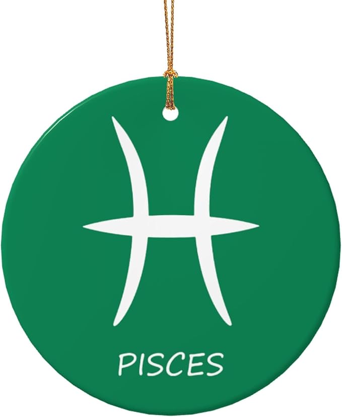 Pisces Sign Christmas Ornaments, Round Ceramic Porcelain Ornaments for Xmas Christmas Tree Decor, Home Ornament Office Decoration Xmas Souvenirs - Pisces Home Decor for men