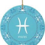 Pisces Sign Christmas Ornaments, Round Ceramic Porcelain Ornaments for Xmas Christmas Tree Decor, Home Ornament Office Decoration Xmas Souvenirs - Pisces Home Decor for men
